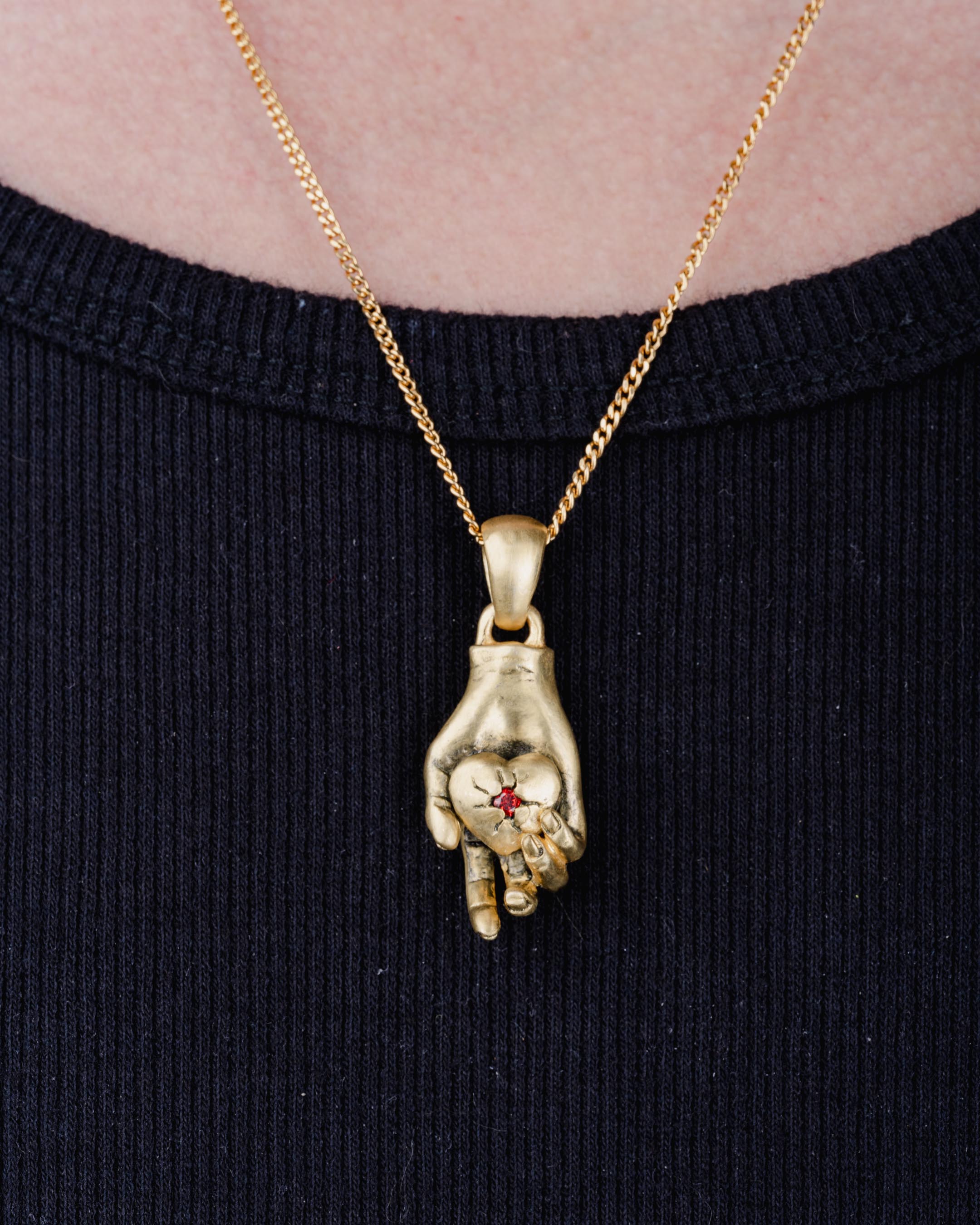 HAND HEART STONE PENDANT IN GOLD