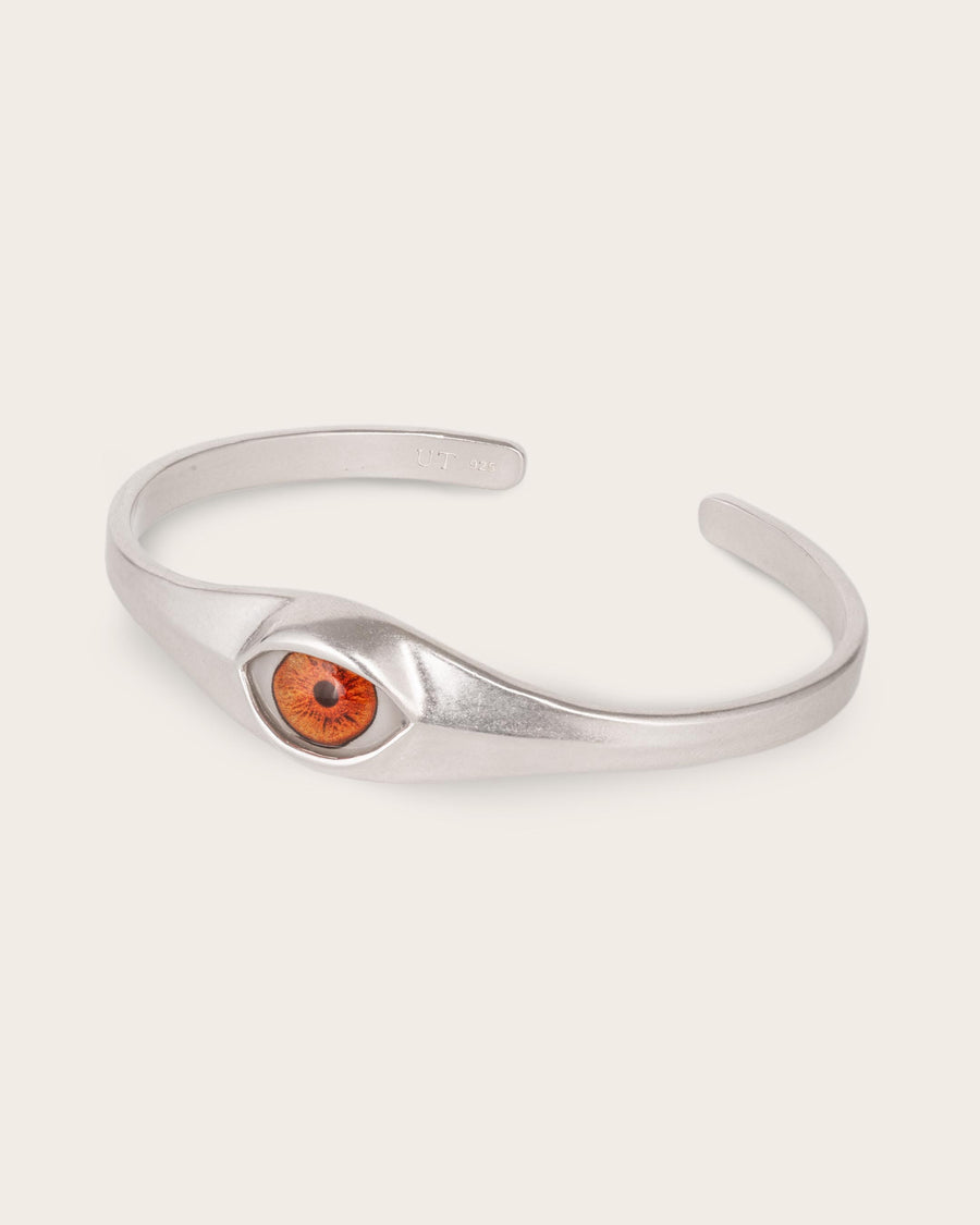 BROWN EYE CUFF IN SILVER