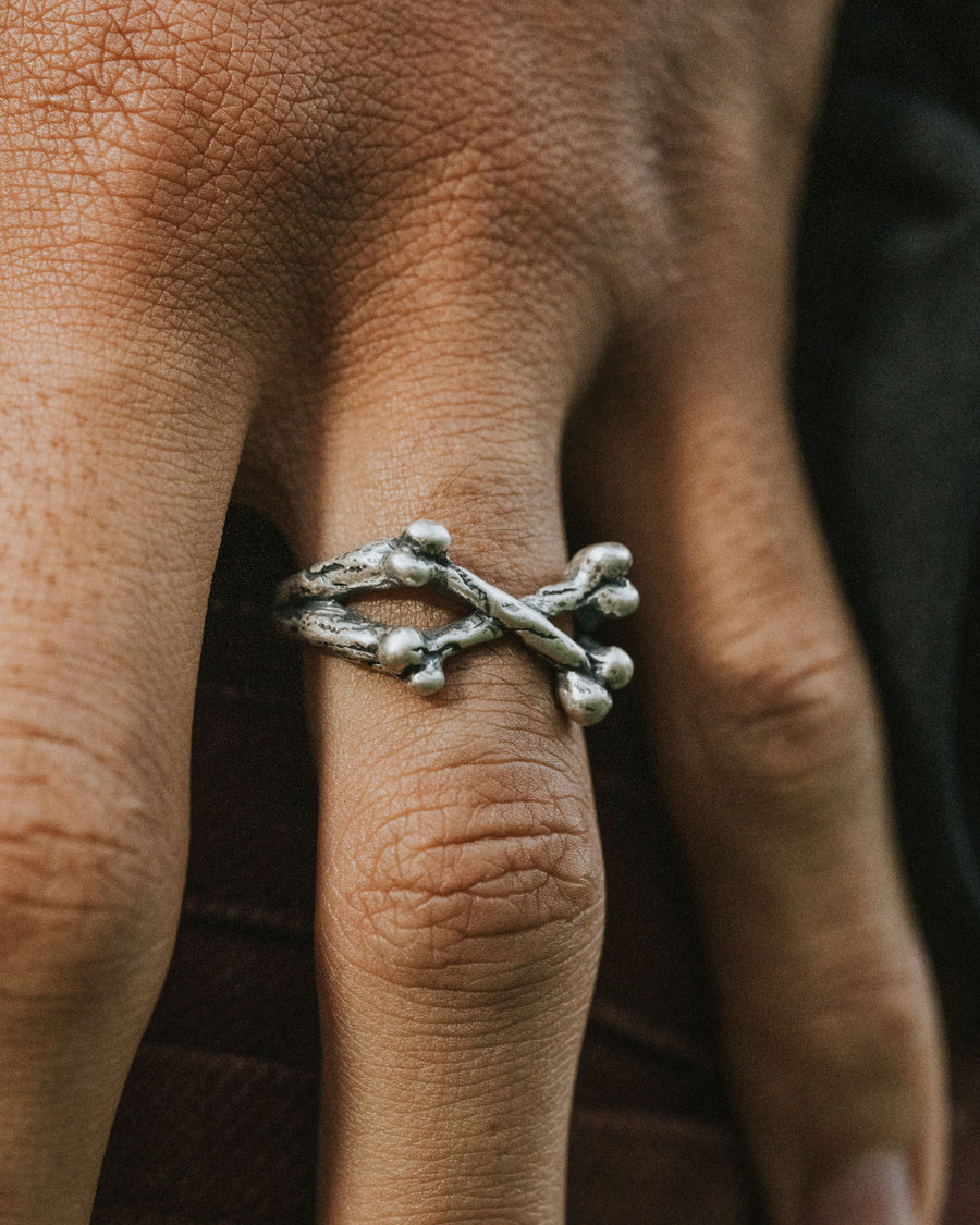 BONE RING IN SILVER