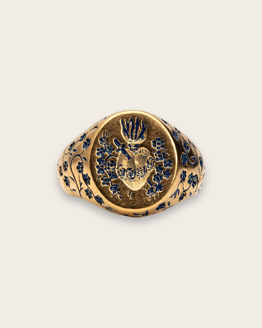 BLUE HEART SIGNET RING IN GOLD