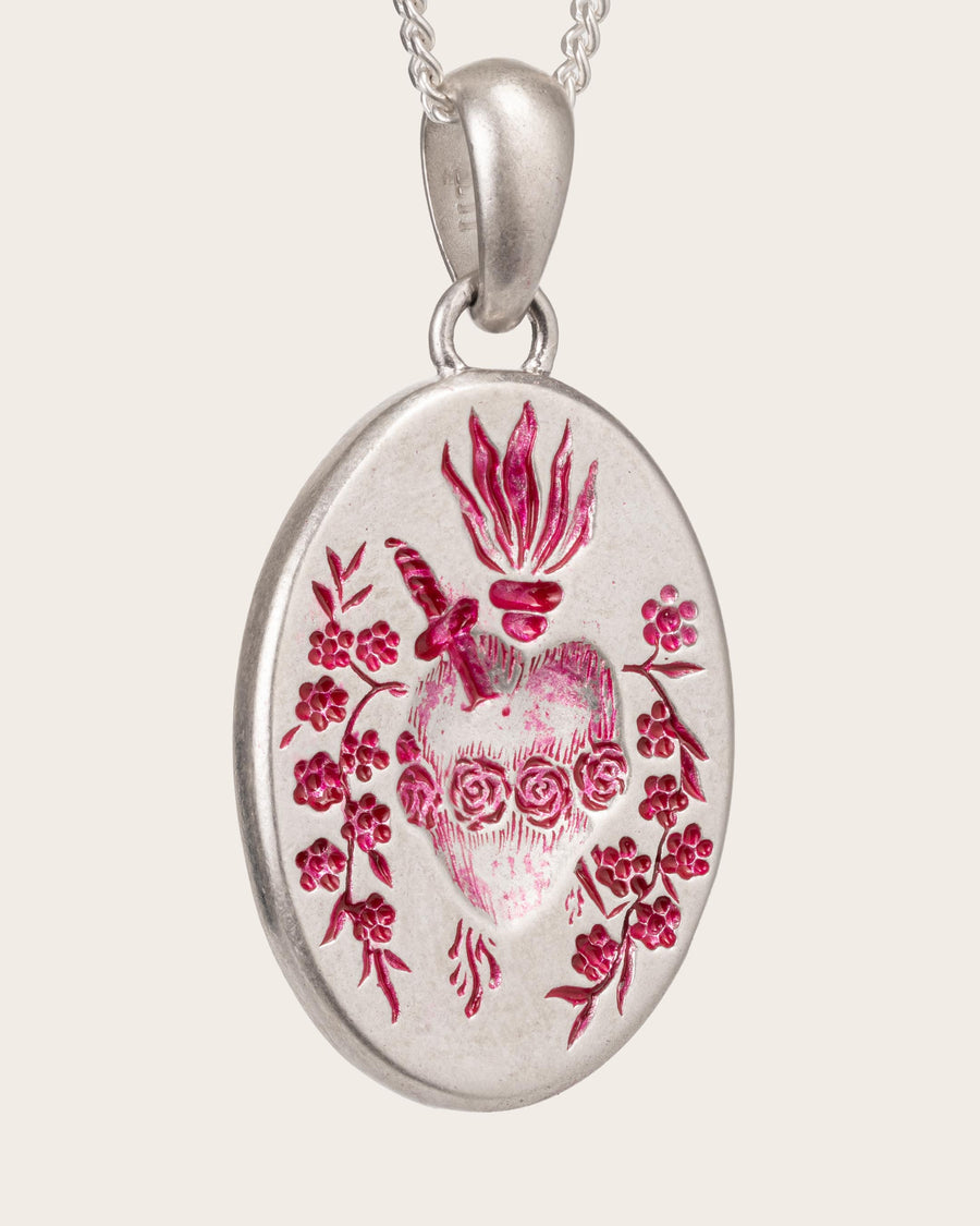 PINK HEART PENDANT IN SILVER