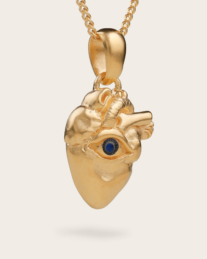 EYE HEART PENDANT WITH BLUE STONE IN SILVER