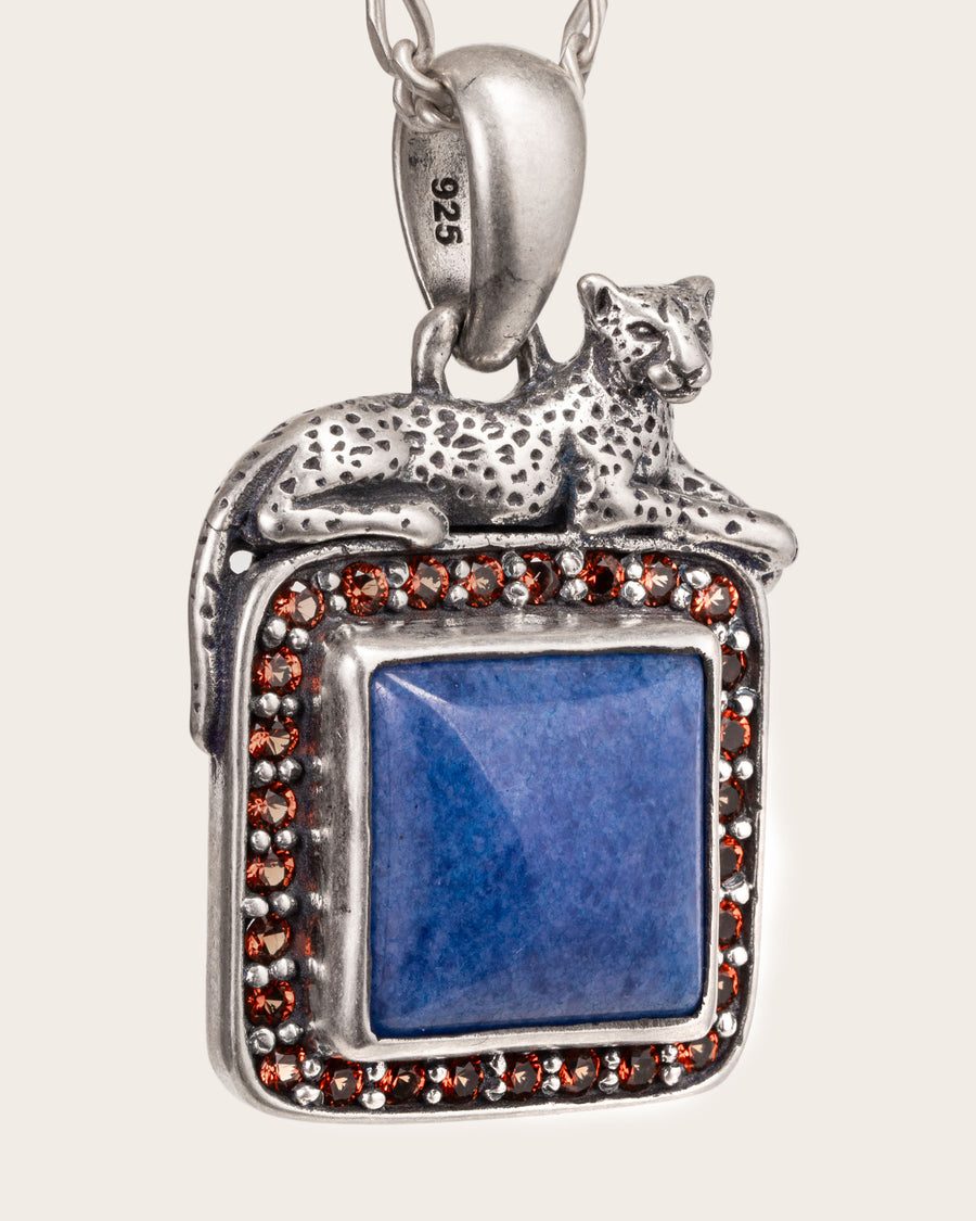 BLUE & RED LEOPARD GEMSTONE PENDANT IN SILVER