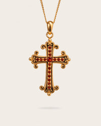 RUBY RED CROSS PENDANT IN GOLD
