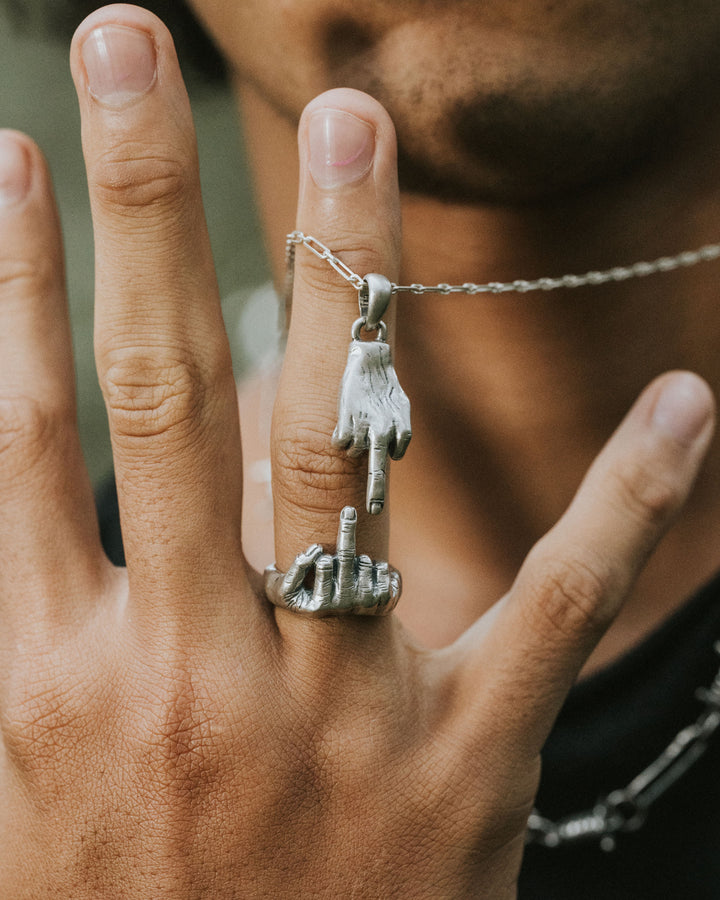 MIDDLE FINGER PENDANT IN SILVER