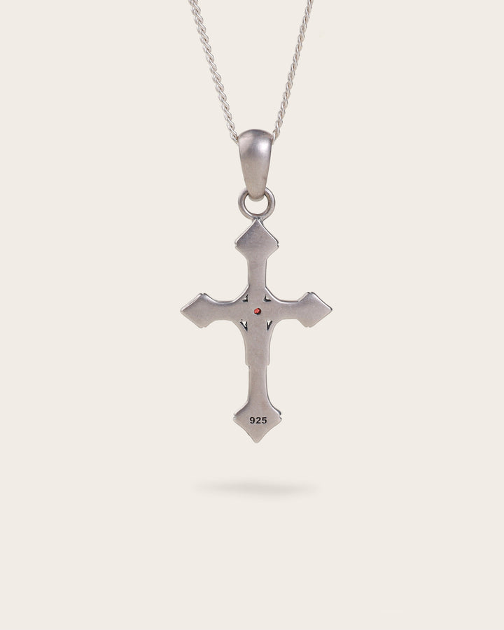 VINTAGE CROSS GEMSTONE NECKLACE IN SILVER