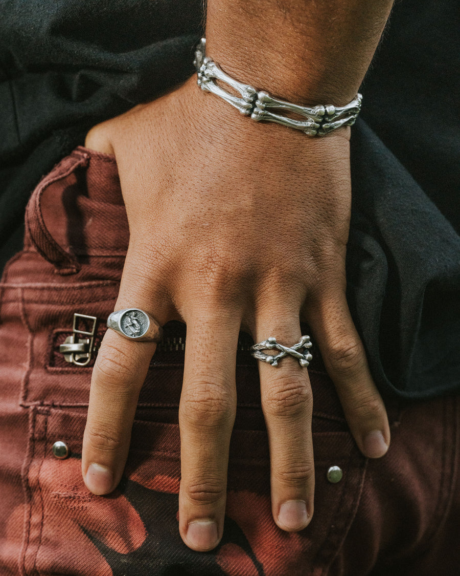 BONE RING IN SILVER