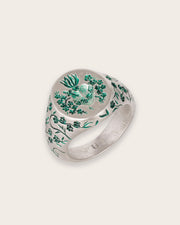 GREEN HEART SIGNET RING IN SILVER
