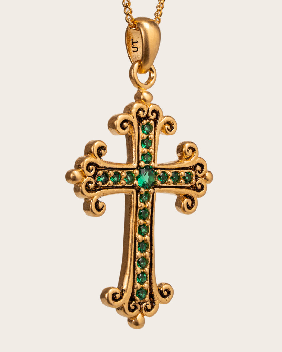 EMERALD CROSS PENDANT IN GOLD
