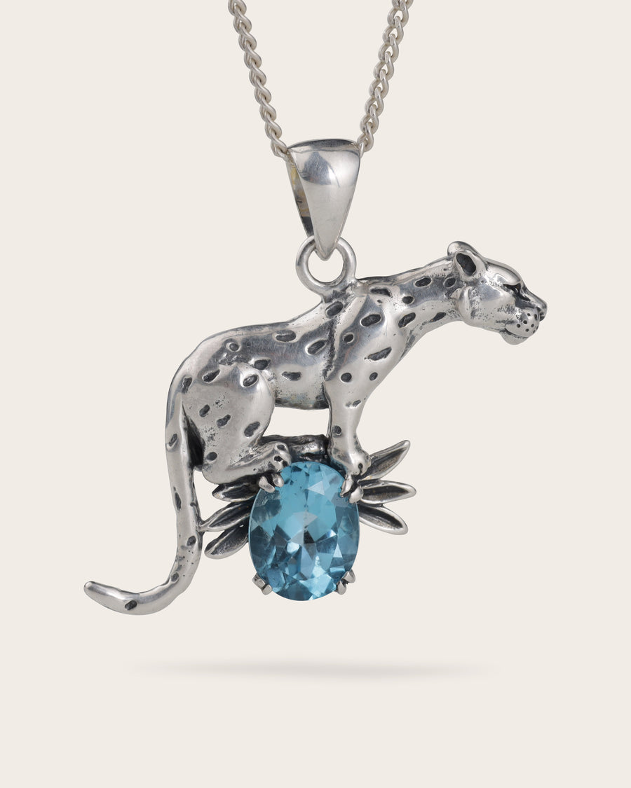 PANTHER PENDANT WITH BLUE GEMSTONE IN SILVER