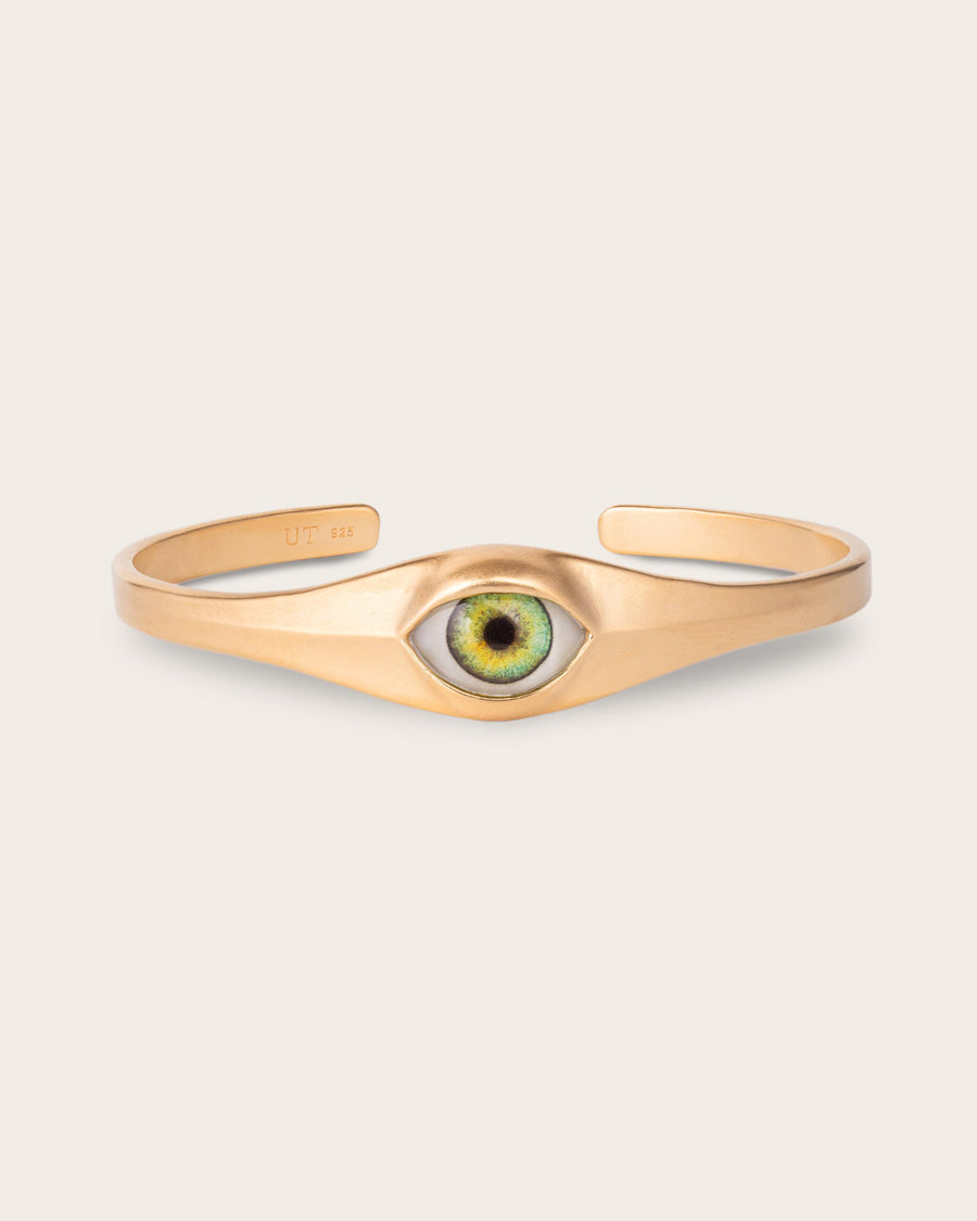 GREEN EYE CUFF IN GOLD
