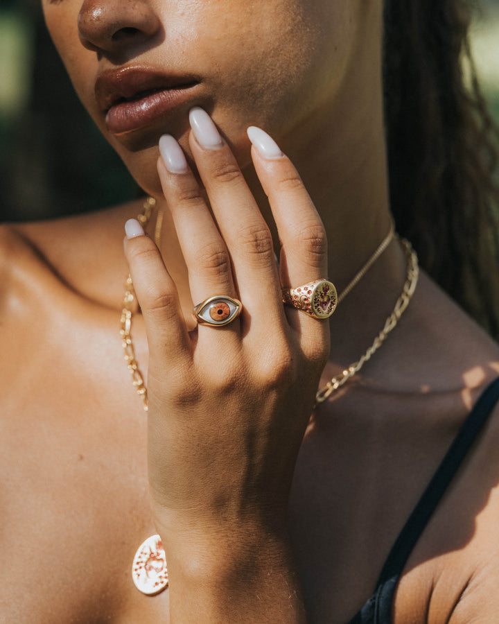 BROWN EYE RING IN GOLD