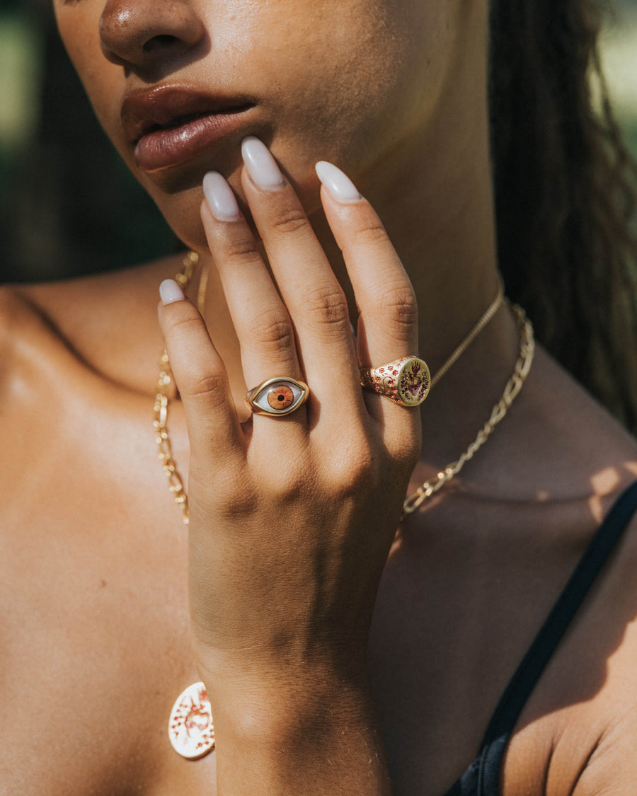 BROWN EYE RING IN GOLD