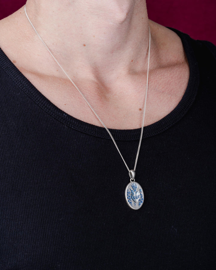 BLUE HEART PENDANT IN SILVER