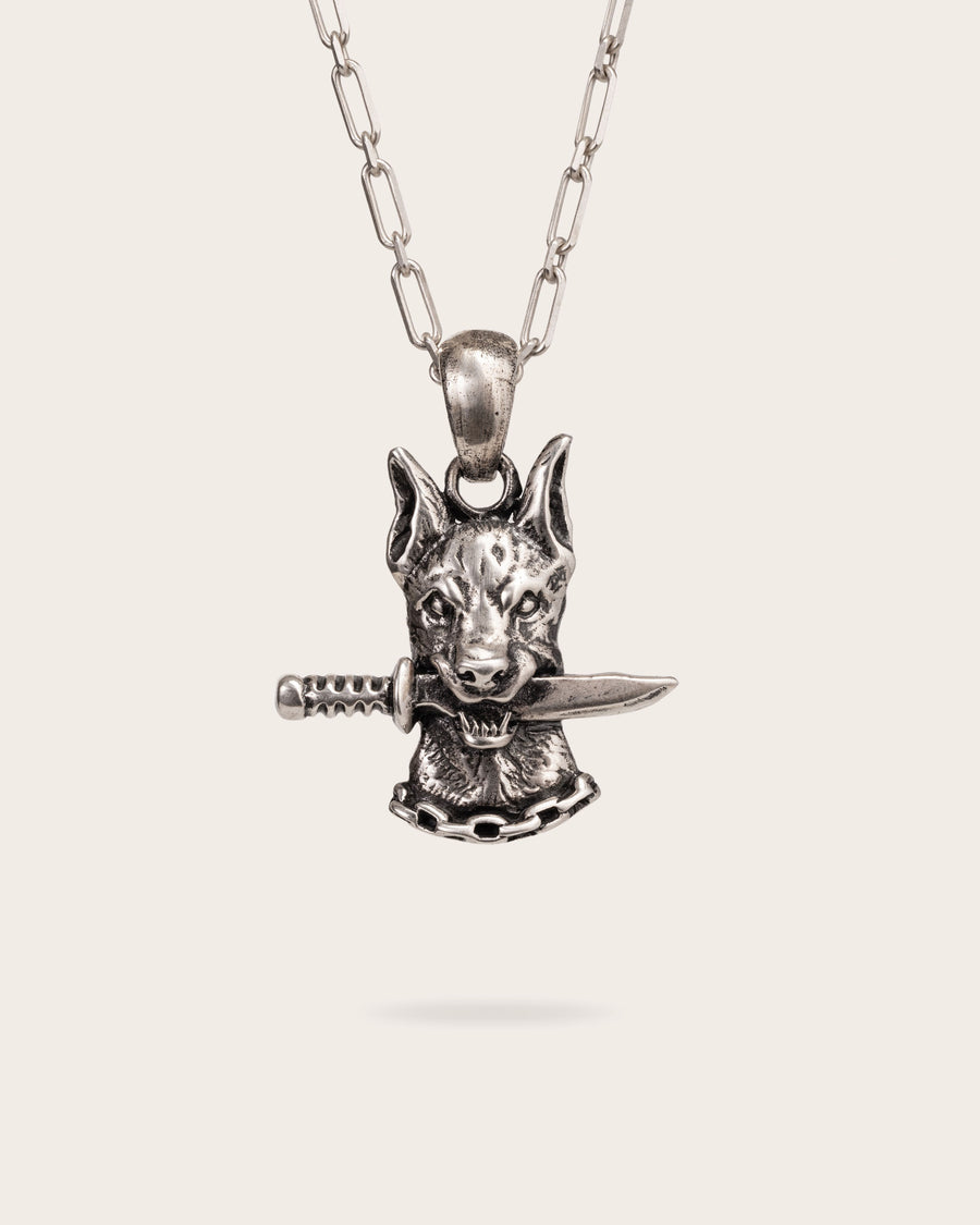 DOG AND DAGGER PENDANT IN SILVER