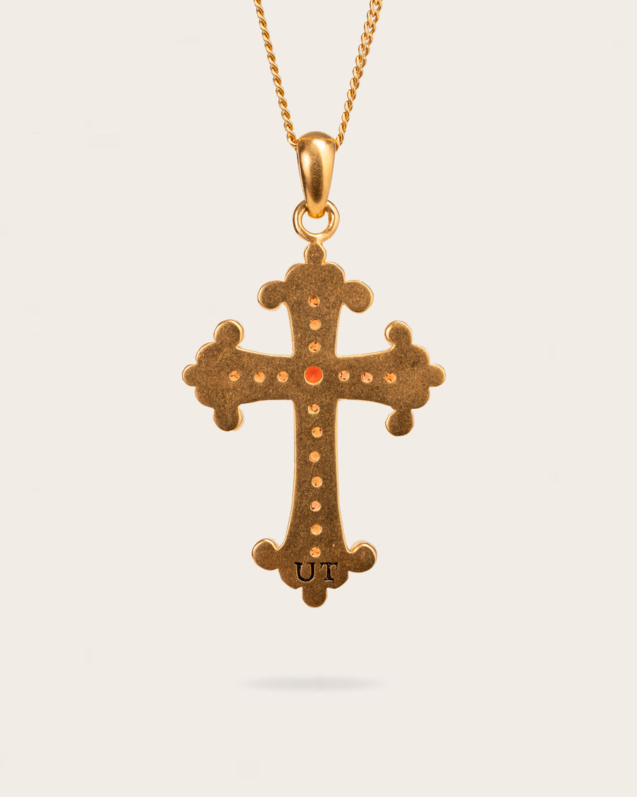 RUBY RED CROSS PENDANT IN GOLD