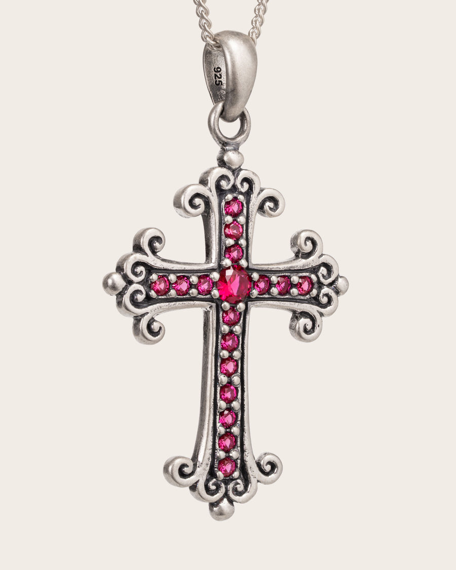 ROSE QUARTZ CROSS PENDANT IN SILVER