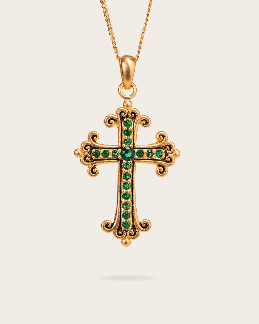 EMERALD CROSS PENDANT IN GOLD
