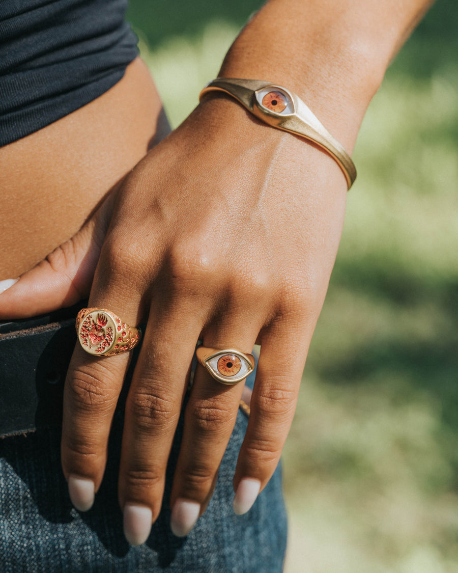 BROWN EYE CUFF IN GOLD