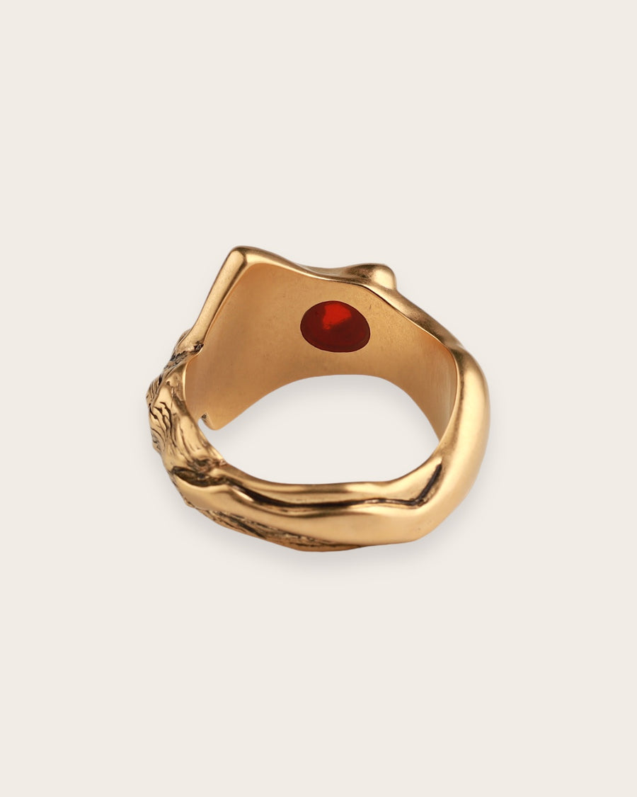 LADIES RING WITH RED STONE IN GOLD