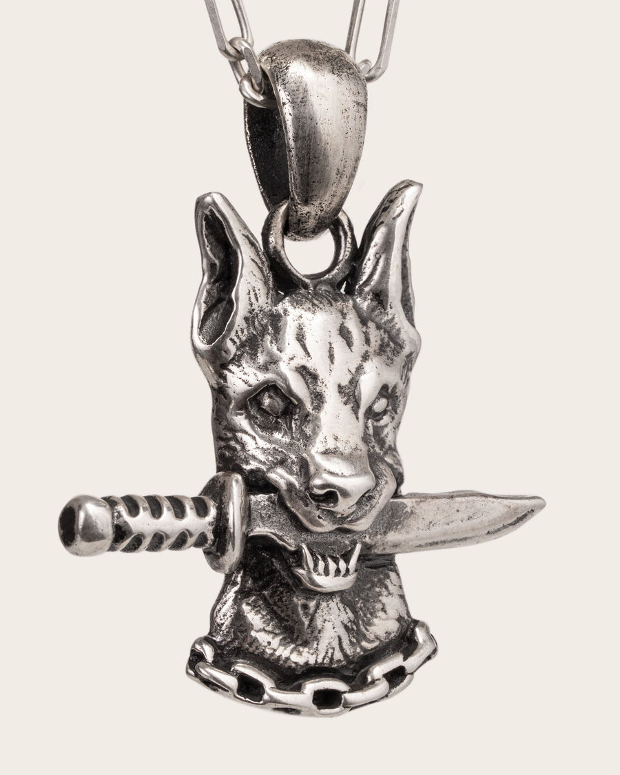 DOG AND DAGGER PENDANT IN SILVER
