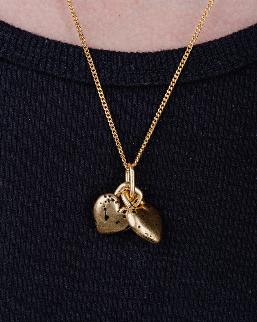 TWO HEART LOCK PENDANT IN GOLD