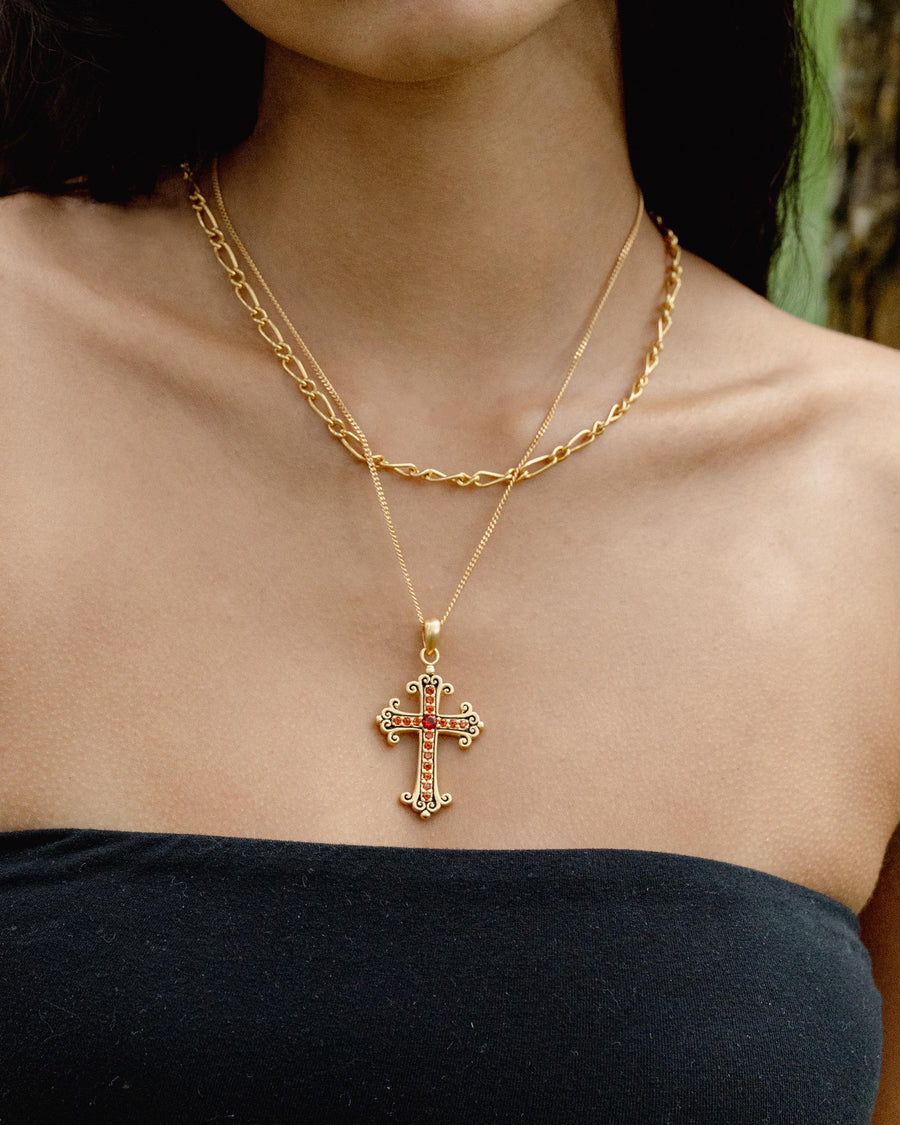 RUBY RED CROSS PENDANT IN GOLD