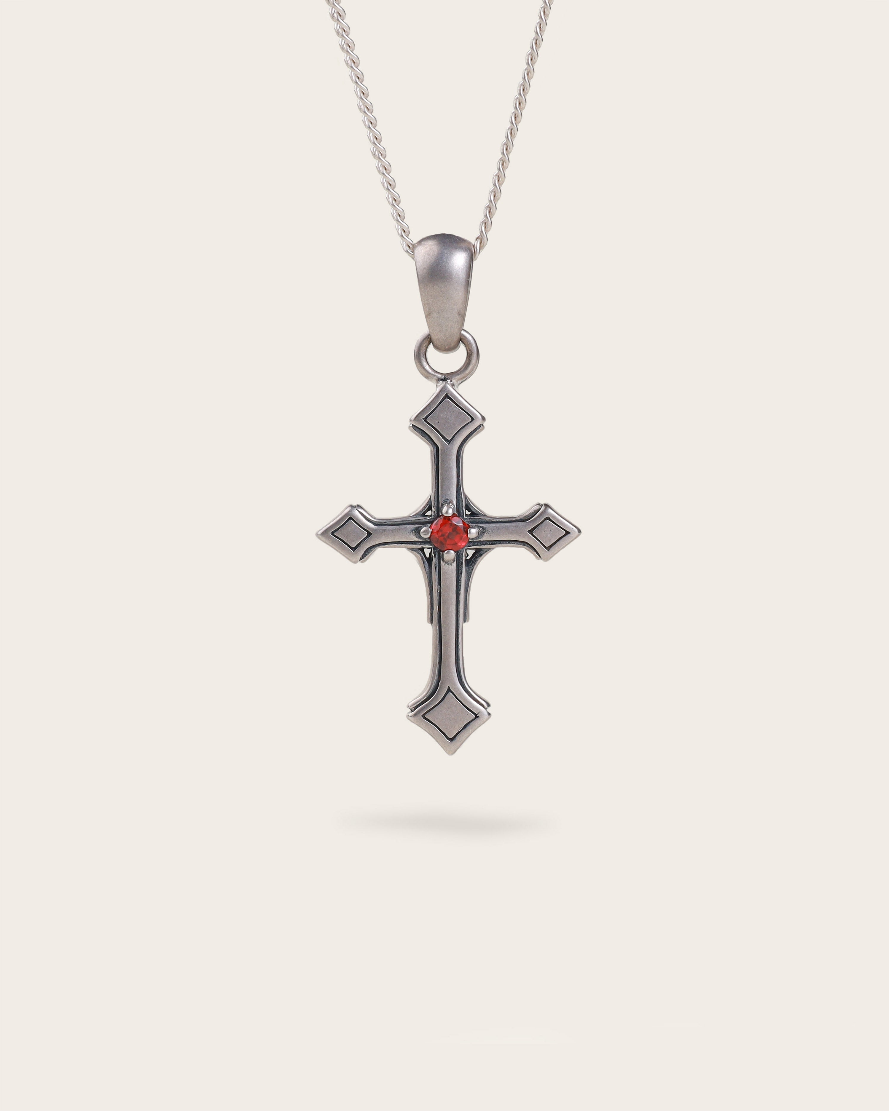 VINTAGE CROSS GEMSTONE NECKLACE IN SILVER