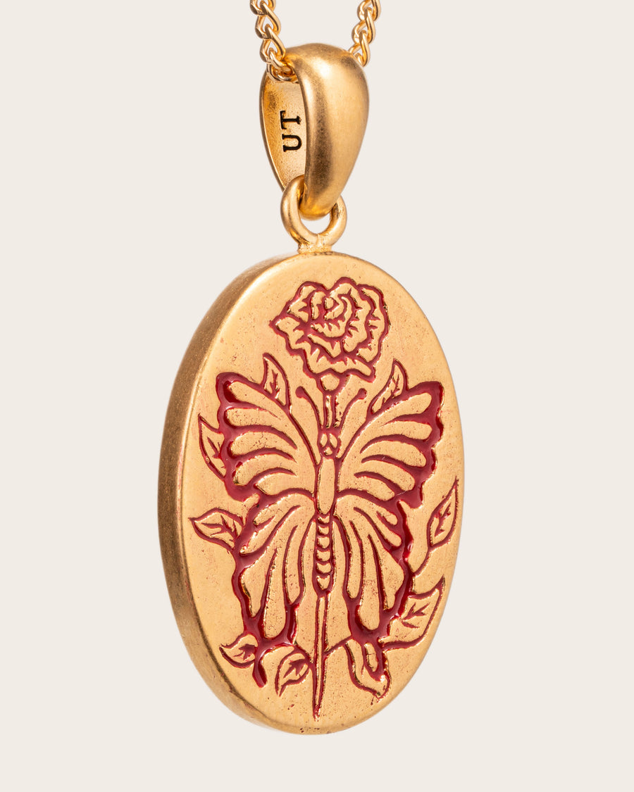 RED BUTTERFLY PENDANT IN GOLD