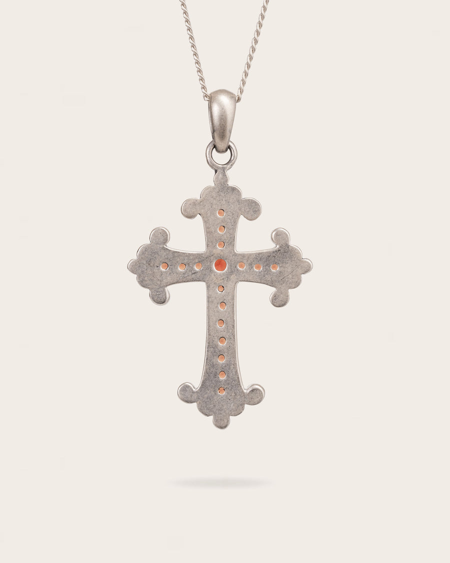 RUBY RED CROSS PENDANT IN SILVER