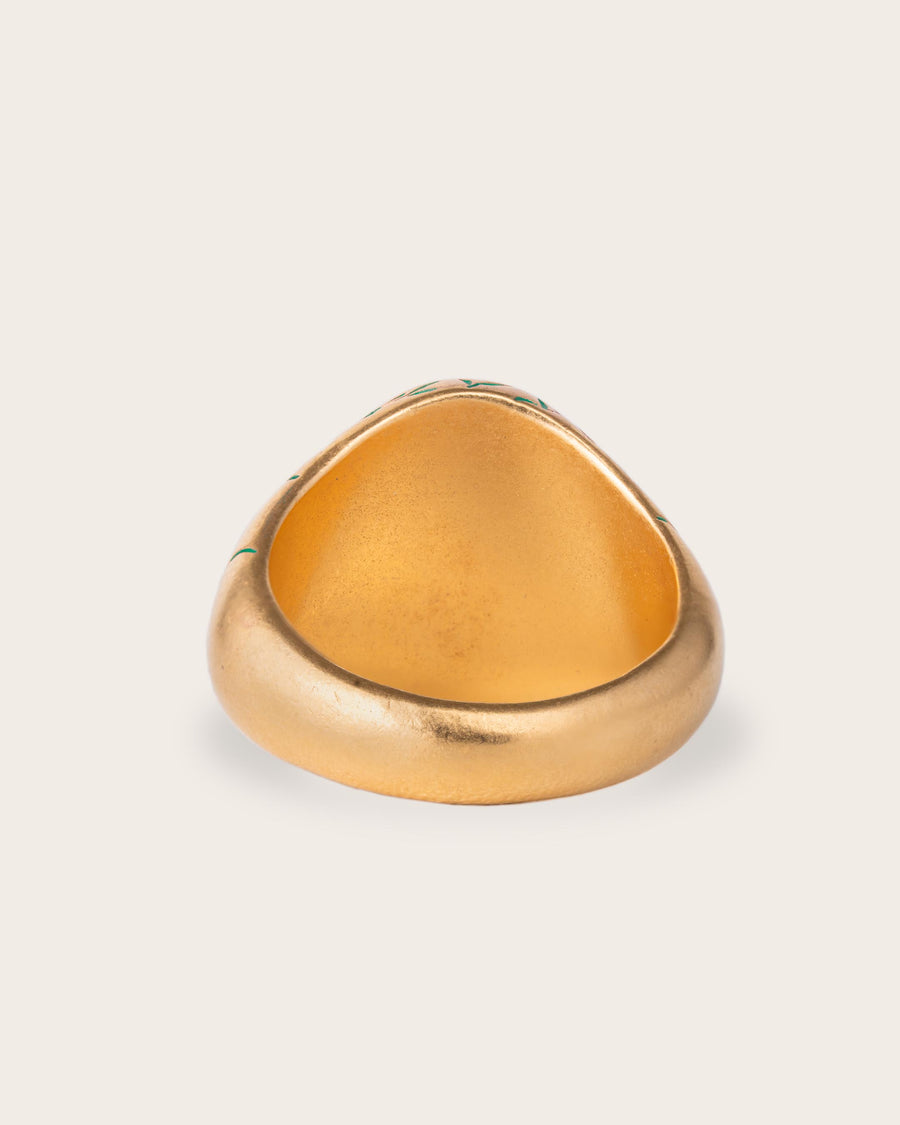 PINK HEART SIGNET RING IN GOLD