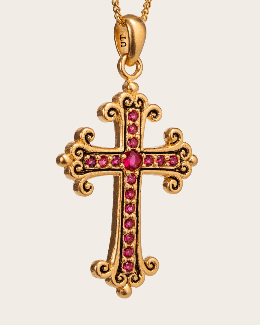 ROSE QUARTZ CROSS PENDANT IN GOLD