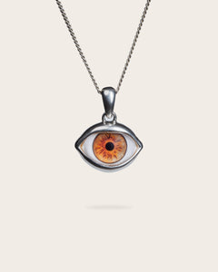 BROWN EYE PENDANT IN SILVER