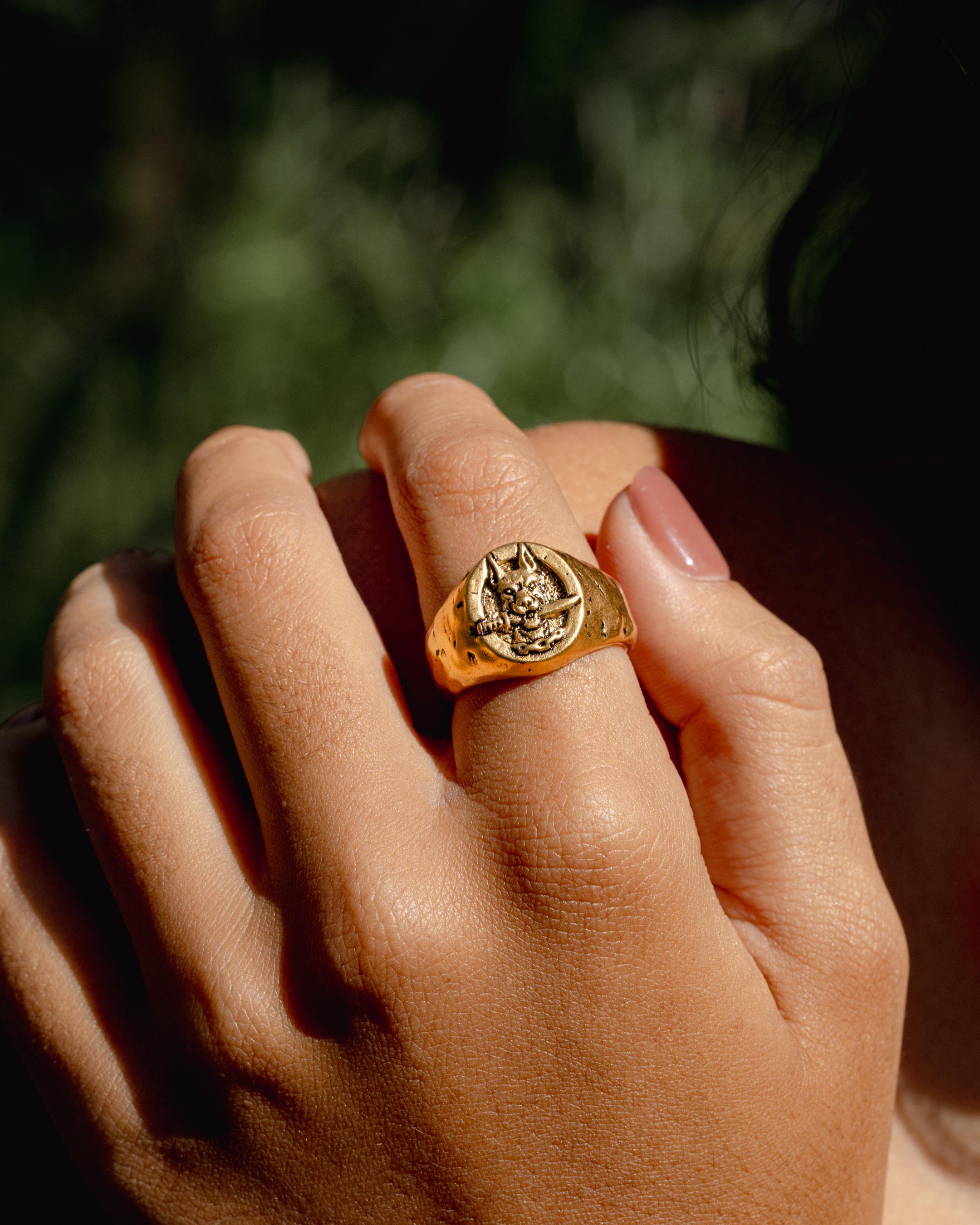 DOG AND DAGGER SIGNET RING IN GOLD
