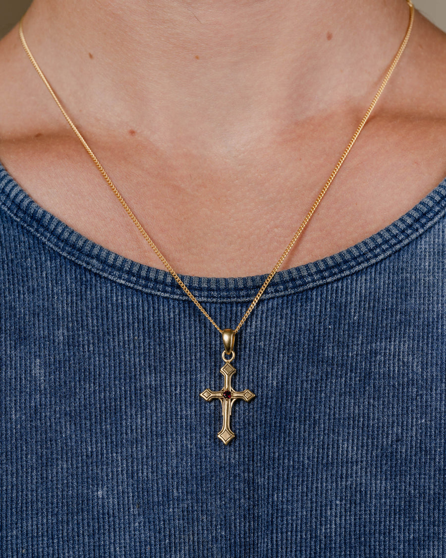 VINTAGE CROSS GEMSTONE NECKLACE IN GOLD - Main Image