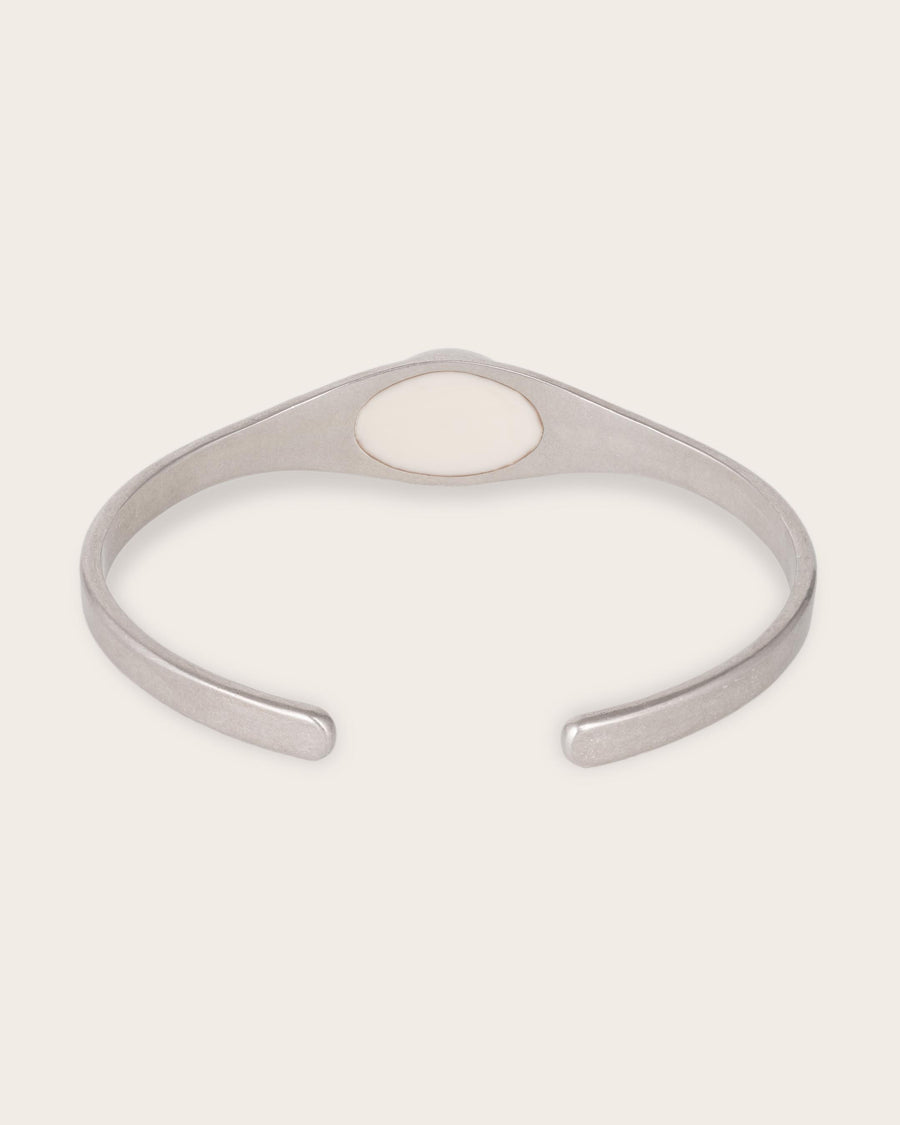 GREEN EYE CUFF IN SILVER