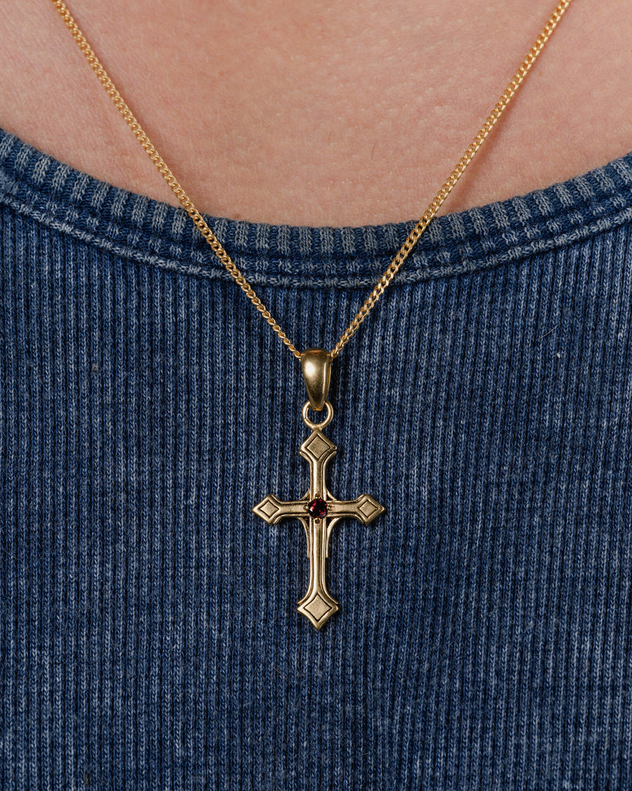 VINTAGE CROSS GEMSTONE NECKLACE IN GOLD