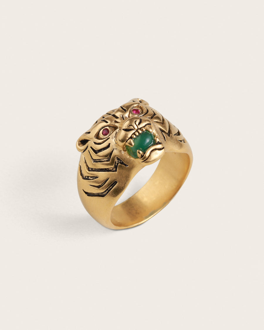 TIGER GEMSTONE & RUBY RING IN GOLD