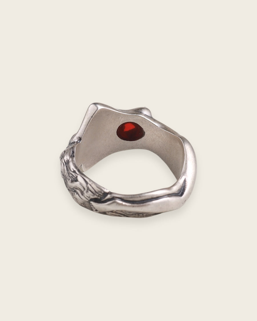 LADIES RING WITH RED STONE IN SILVER