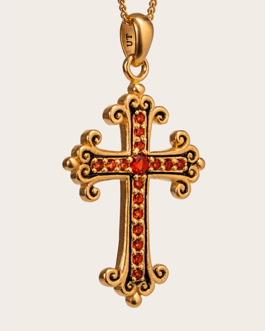 RUBY RED CROSS PENDANT IN GOLD