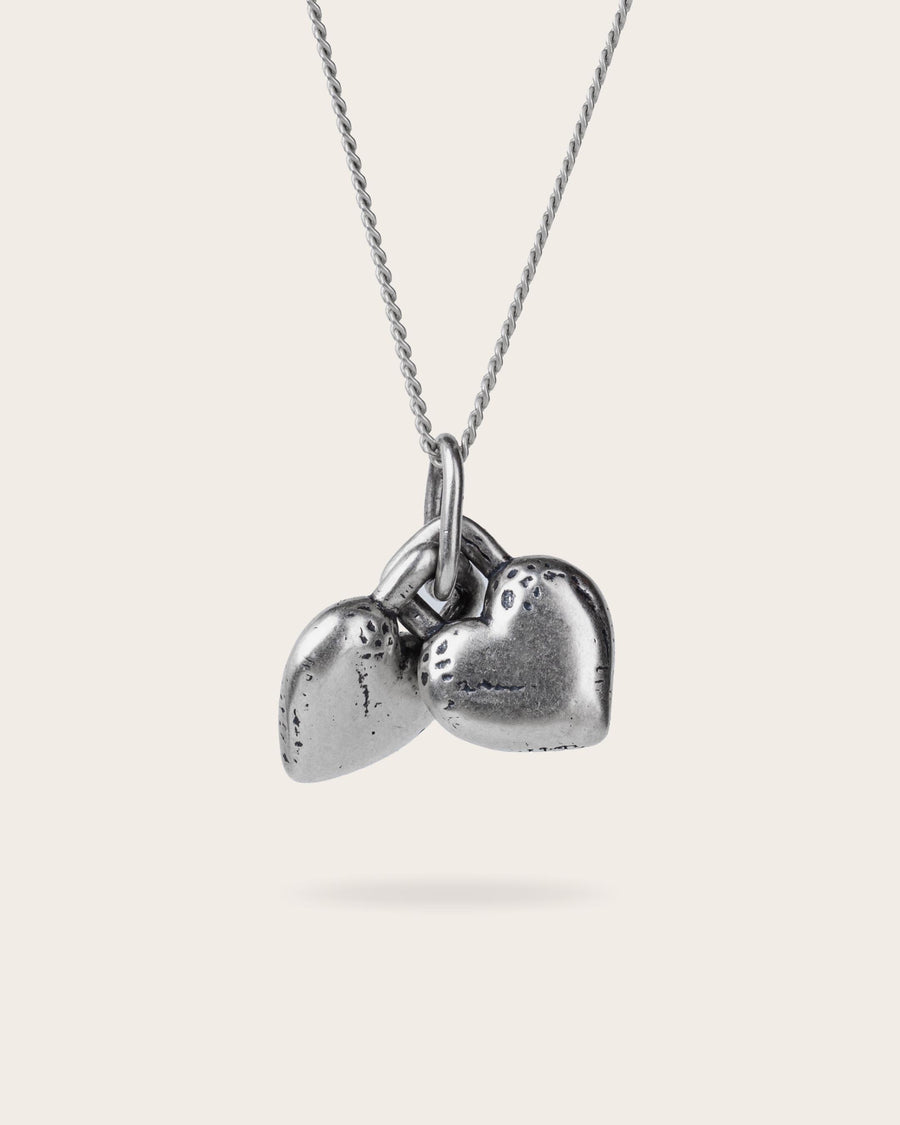 TWO HEART LOCK PENDANT IN SILVER