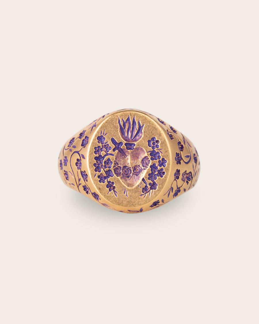 PURPLE HEART SIGNET RING IN GOLD