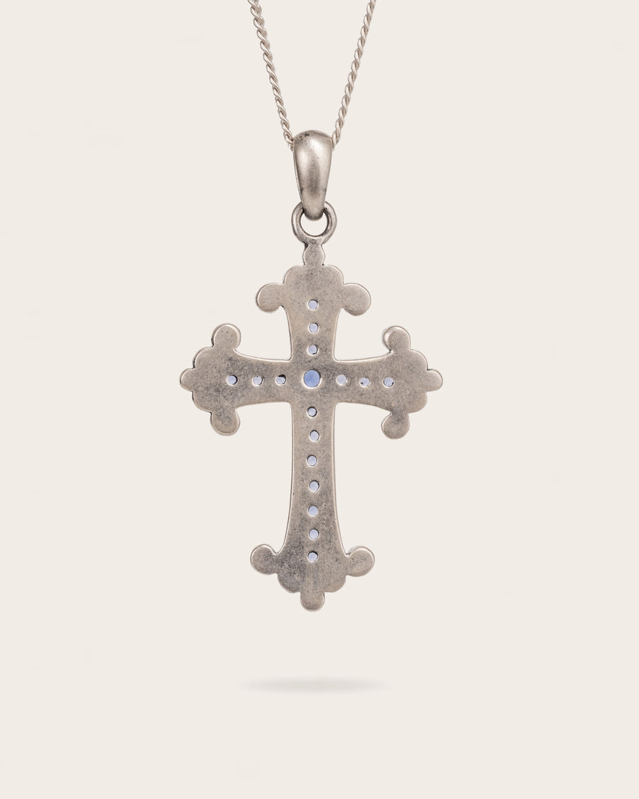SAPPHIRE CROSS PENDANT IN SILVER