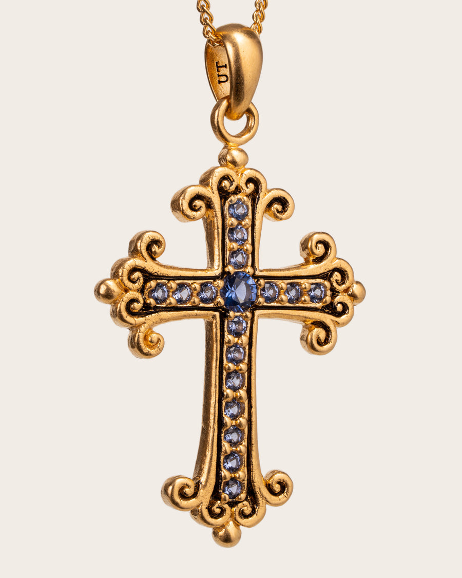 SAPPHIRE CROSS PENDANT IN GOLD