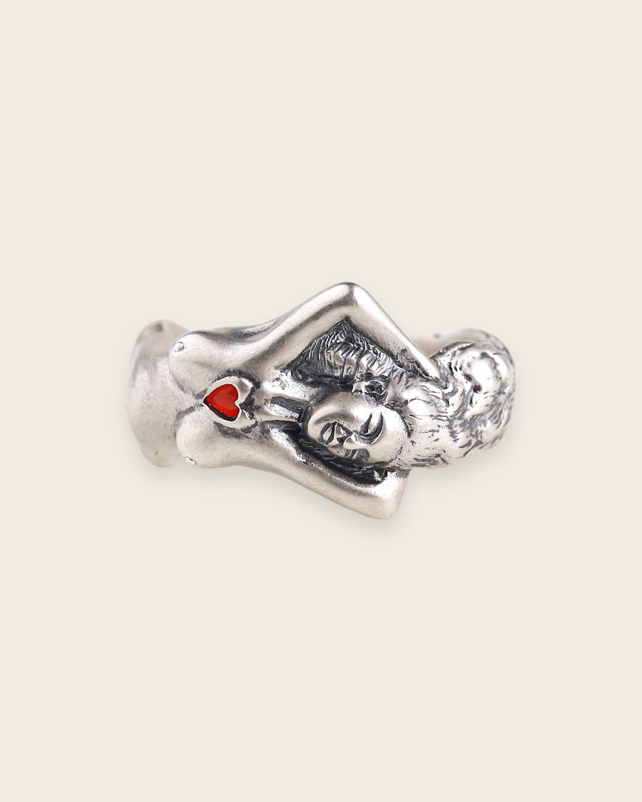 LADIES RING WITH RED STONE IN SILVER