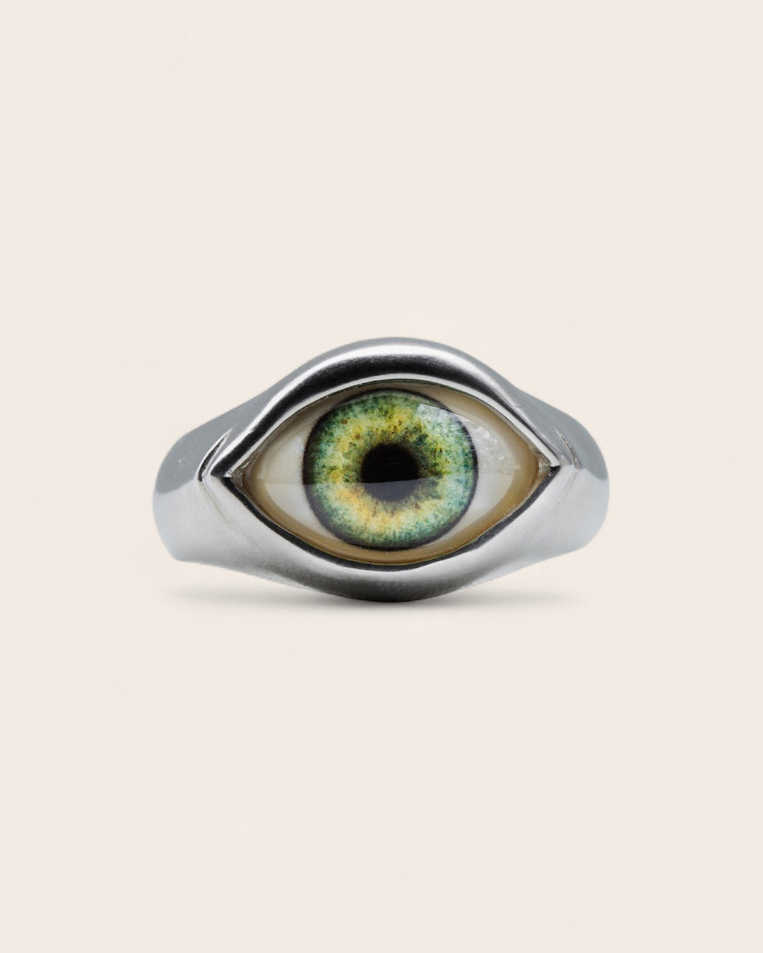 GREEN EYE RING IN SILVER