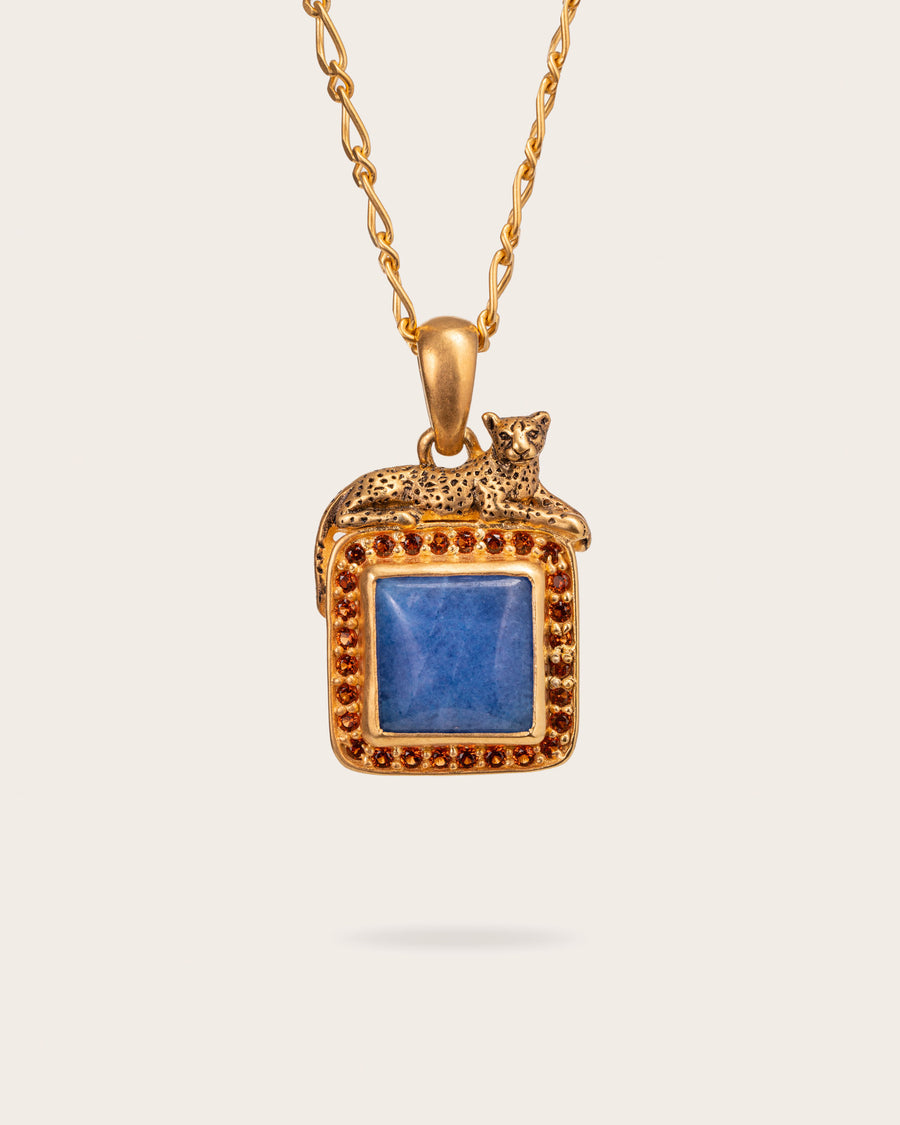 BLUE & RES LEOPARD GEMSTONE PENDANT IN GOLD