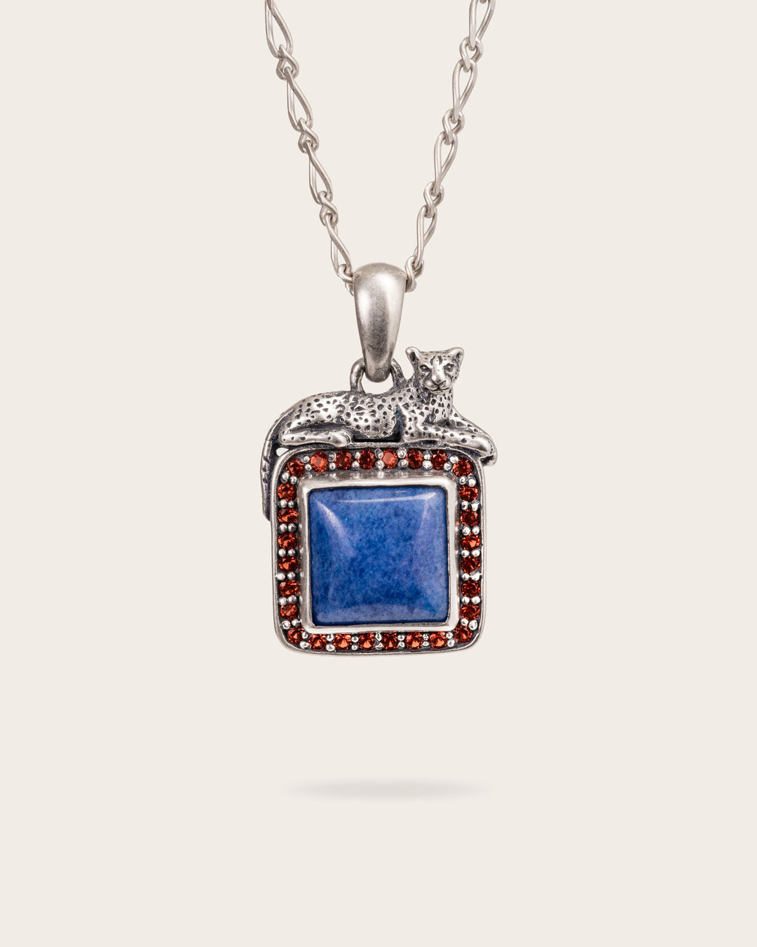 BLUE & RED LEOPARD GEMSTONE PENDANT IN SILVER