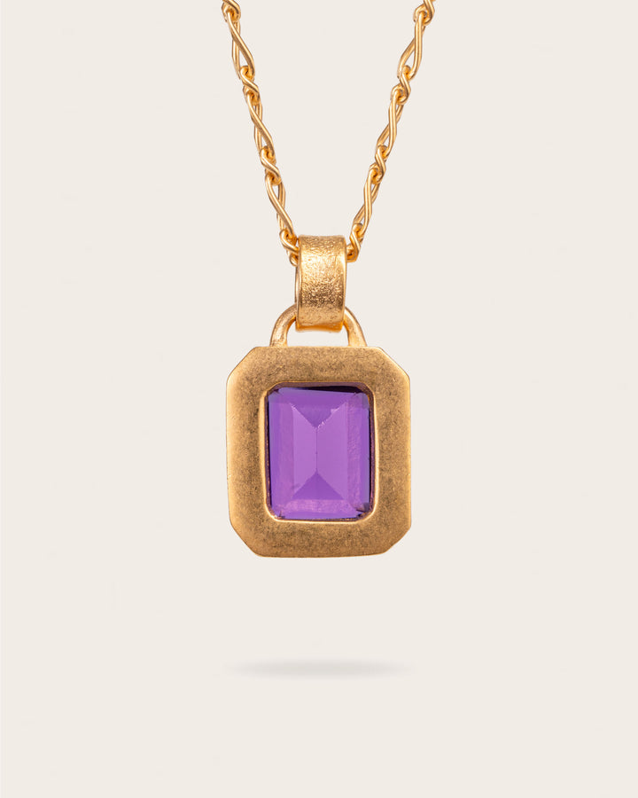 PURPLE SQUARE PENDANT IN GOLD