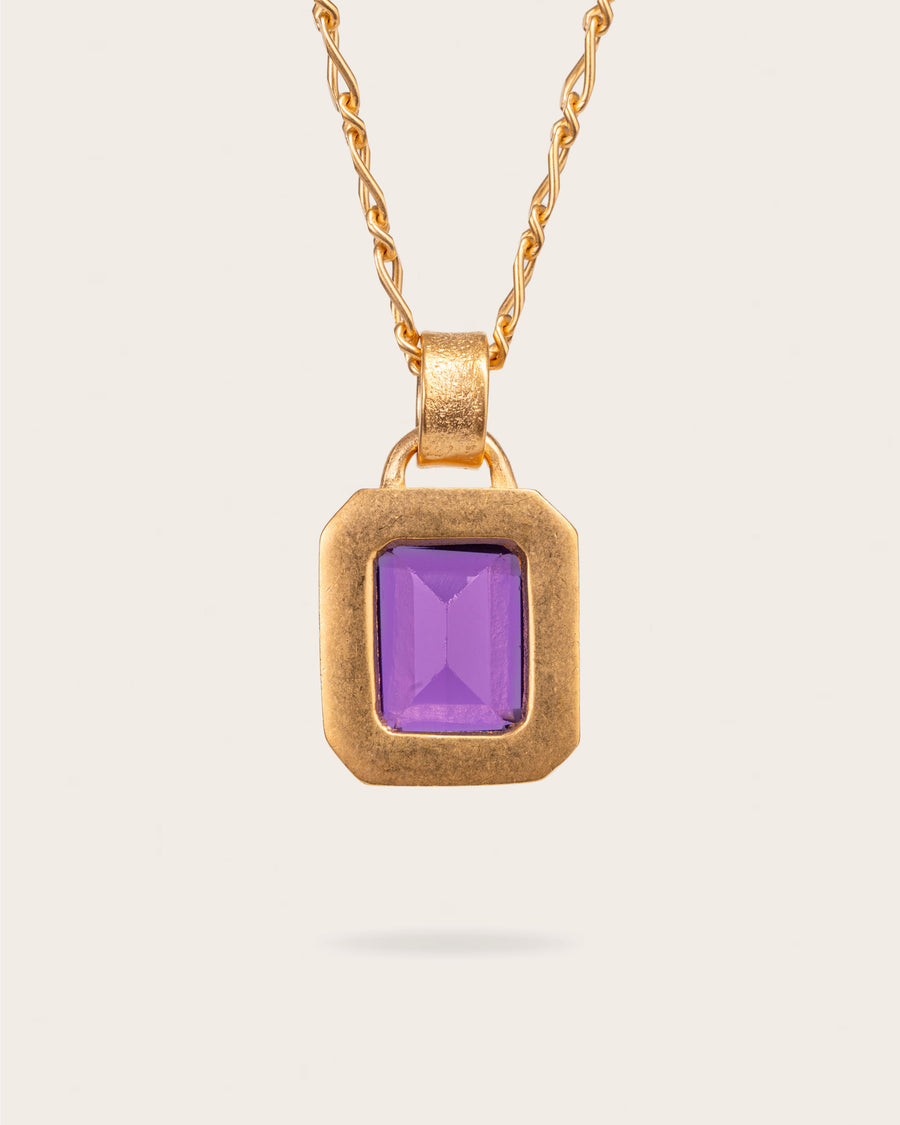 PURPLE SQUARE PENDANT IN GOLD